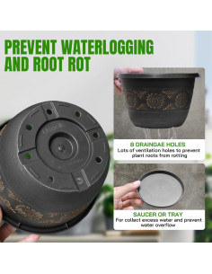 Paquete de 4 macetas de 25 cm Usocik con drenaje y plato 2