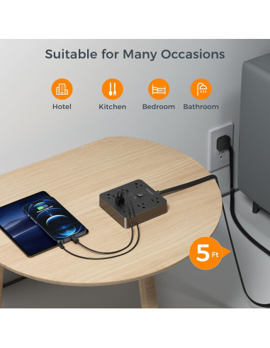 Regleta de Enchufes TESSAN 1.5m 6 Salidas 3 USB Carga Rápida