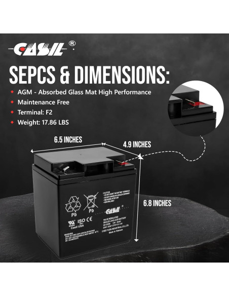 Batería de Reemplazo 12V 25Ah Simplex Grinnell 2081-9287 - Paquete de 2