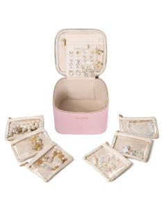 Caja de Joyería de Viaje FREEAMG Rosa 6 Compartimentos