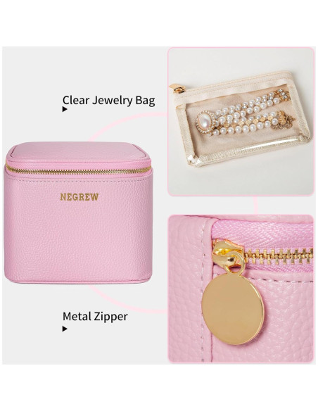 Caja de Joyería de Viaje FREEAMG Rosa 6 Compartimentos