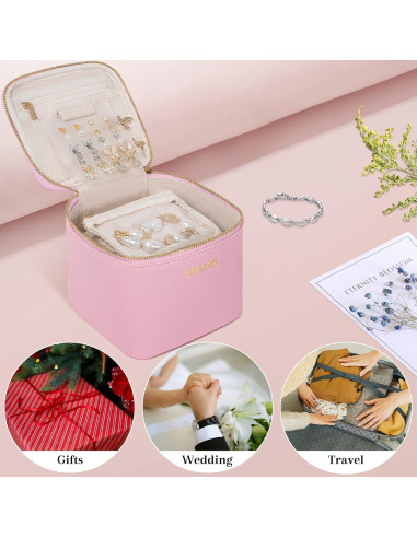 Caja de Joyería de Viaje FREEAMG Rosa 6 Compartimentos