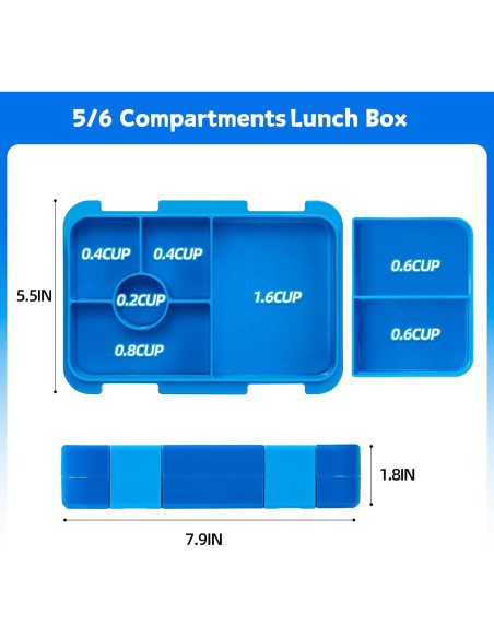 Caja de Almuerzo Bento Azul para Niños 6 Compartimentos BPA Free