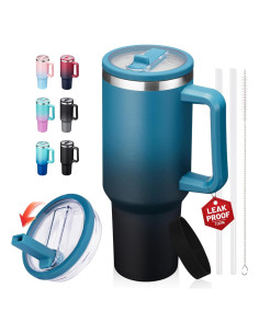 Taza de 1.18L ICIOI con Asa y Popote Plegable - Acero Inoxidable