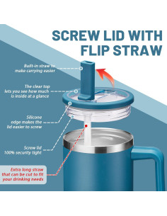 Taza de 1.18L ICIOI con Asa y Popote Plegable - Acero Inoxidable 2