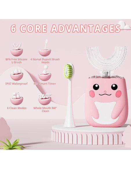 Cepillo de dientes eléctrico ELOTAME U para niños 2-7 años Rosa