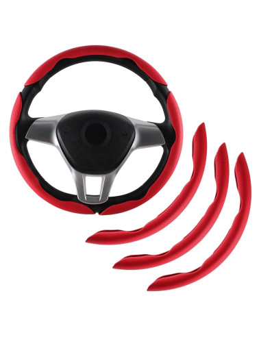 Cubierta de Volante de Cuero Nappa Amiss Rojo Universal 3PCS