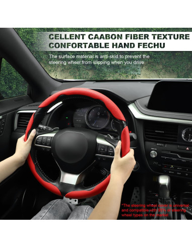 Cubierta de Volante de Cuero Nappa Amiss Rojo Universal 3PCS