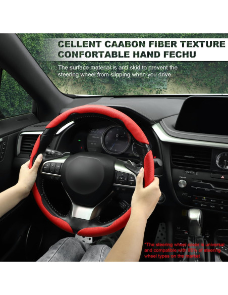 Cubierta de Volante de Cuero Nappa Amiss Rojo Universal 3PCS