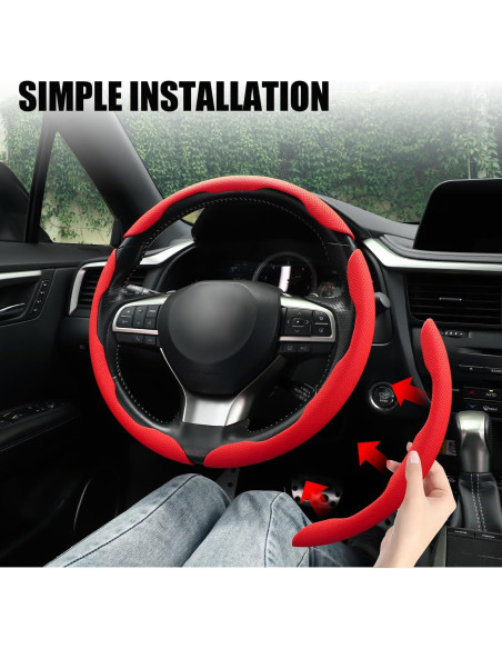 Cubierta de Volante de Cuero Nappa Amiss Rojo Universal 3PCS