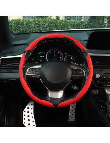 Cubierta de Volante de Cuero Nappa Amiss Rojo Universal 3PCS