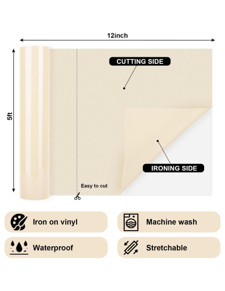 Vinilo de Transferencia de Calor Beige GIRAFVINYL 30.48x152 cm