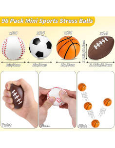 96 Mini Pelotas de Estrés Deportivas Oleitodh - Fútbol, Baloncesto, Béisbol 2