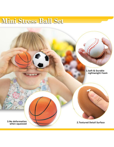 96 Mini Pelotas de Estrés Deportivas Oleitodh - Fútbol, Baloncesto, Béisbol