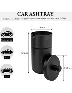 Cenicero de coche KVAEY con tapa, acero inoxidable, grande 2