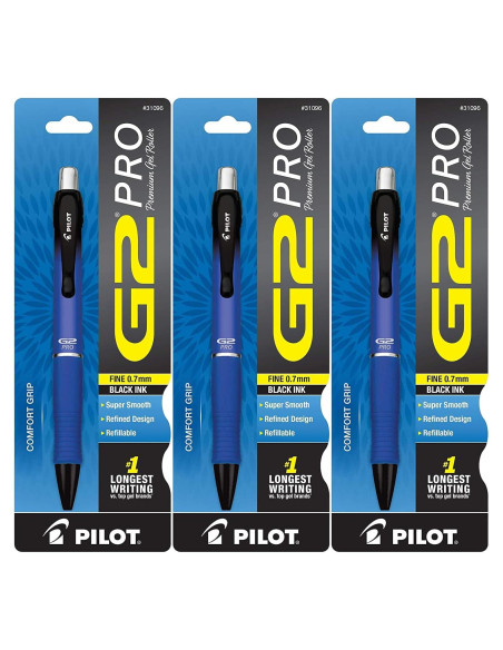 Bolígrafo de Gel Pilot G2 Pro Retráctil 0.3mm Tinta Negra - Paquete de 3