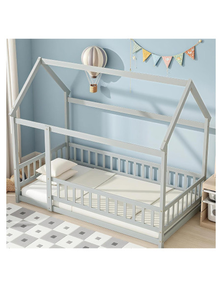 Cama en el Suelo Twin Bellemave Casa de Madera Gris