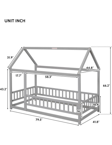 Cama en el Suelo Twin Bellemave Casa de Madera Gris