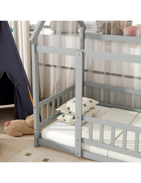 Cama en el Suelo Twin Bellemave Casa de Madera Gris