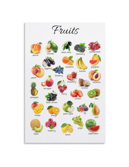 Póster Educativo de Frutas ZGOBMZ 40x60 cm Montessori