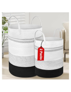 Cesto de Ropa Tejido Attmu 2 Piezas 58L y 28L Algodón Negro