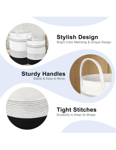 Cesto de Ropa Tejido Attmu 2 Piezas 58L y 28L Algodón Negro 2