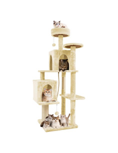 Torre para Gatos TSCOMON 148.6 cm Almendra Beige con Rascador