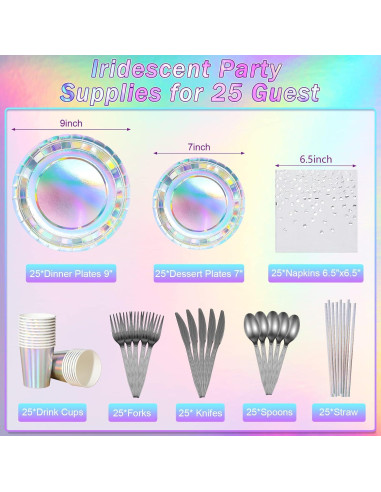 Juego de Vajilla Iridiscente FunnyPars para 25 Personas