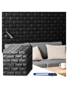 Paneles de Pared 3D Autoadhesivos Circloophs 30 Pcs Ladrillo Negro