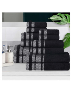 Juego de Toallas de Algodón Superior Hays 12 Piezas Negro