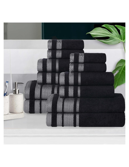 Juego de Toallas de Algodón Superior Hays 12 Piezas Negro