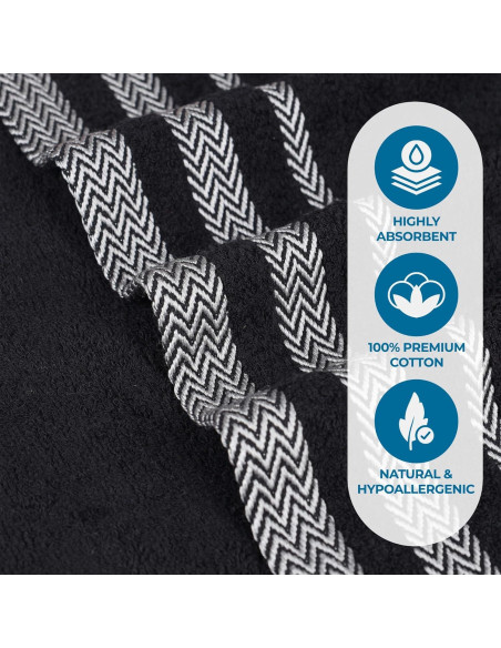 Juego de Toallas de Algodón Superior Hays 12 Piezas Negro