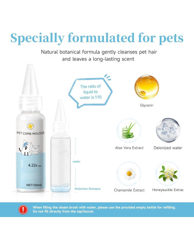 Cepillo de Vapor para Mascotas VVWVVW 20 cm con 2 Shampoo