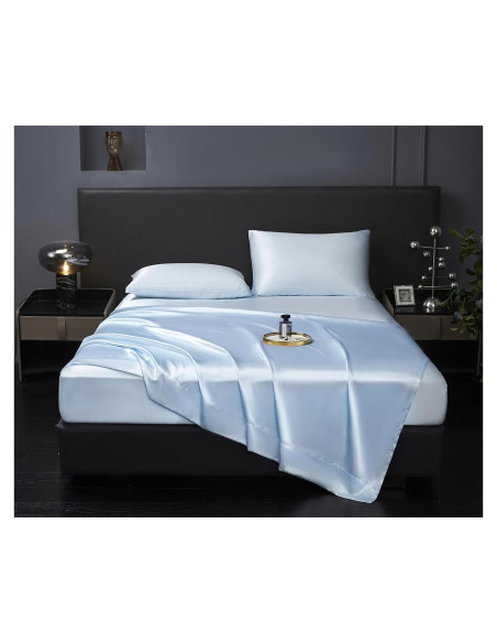 Juego de Sábanas Twin Revdomfly de Satén Azul Bebé 3 Piezas