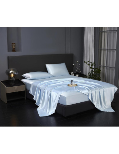 Juego de Sábanas Twin Revdomfly de Satén Azul Bebé 3 Piezas