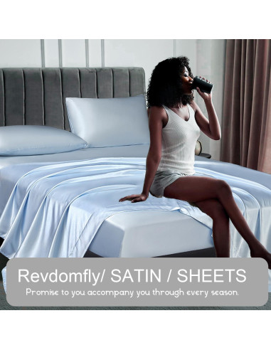 Juego de Sábanas Twin Revdomfly de Satén Azul Bebé 3 Piezas
