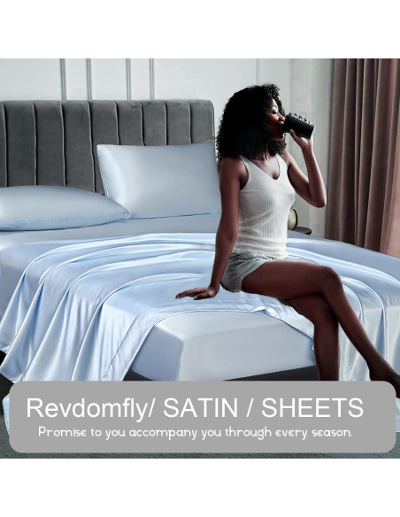 Juego de Sábanas Twin Revdomfly de Satén Azul Bebé 3 Piezas