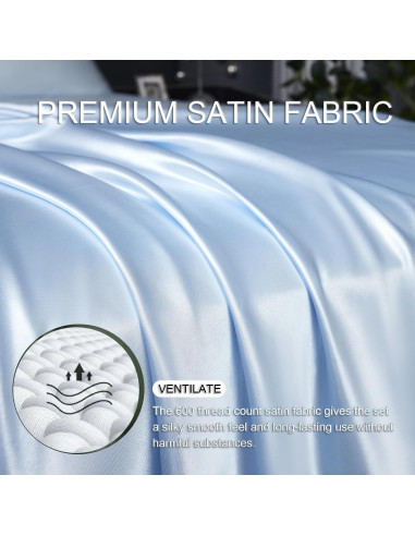 Juego de Sábanas Twin Revdomfly de Satén Azul Bebé 3 Piezas
