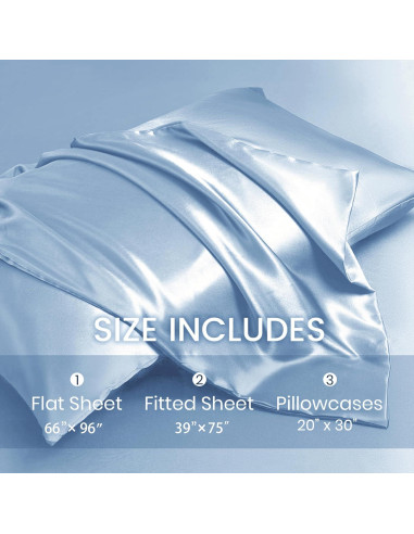 Juego de Sábanas Twin Revdomfly de Satén Azul Bebé 3 Piezas