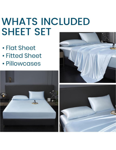 Juego de Sábanas Twin Revdomfly de Satén Azul Bebé 3 Piezas