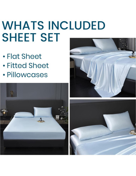 Juego de Sábanas Twin Revdomfly de Satén Azul Bebé 3 Piezas