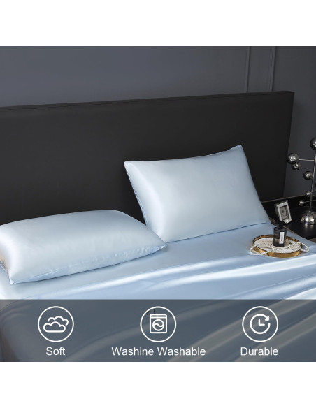 Juego de Sábanas Twin Revdomfly de Satén Azul Bebé 3 Piezas