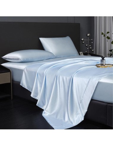 Juego de Sábanas Twin Revdomfly de Satén Azul Bebé 3 Piezas