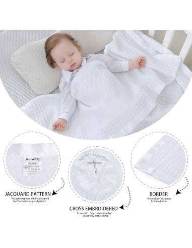 Manta de Bautizo para Bebé Booulfi Blanca 91x127 cm Bordada