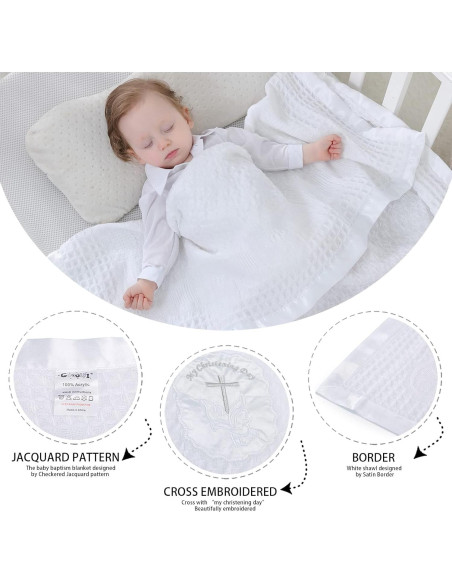 Manta de Bautizo para Bebé Booulfi Blanca 91x127 cm Bordada
