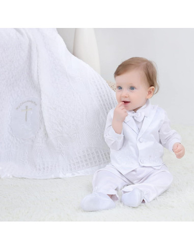 Manta de Bautizo para Bebé Booulfi Blanca 91x127 cm Bordada