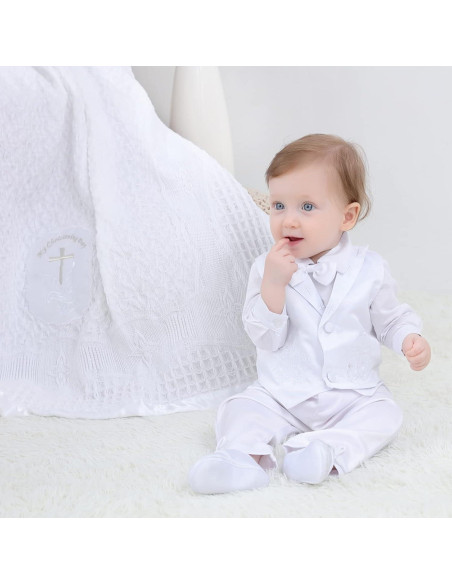 Manta de Bautizo para Bebé Booulfi Blanca 91x127 cm Bordada