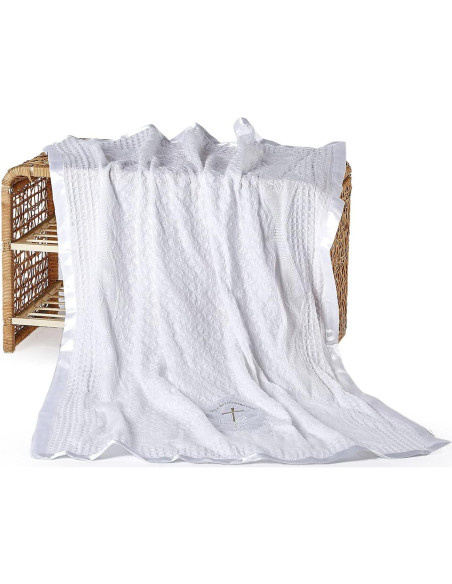 Manta de Bautizo para Bebé Booulfi Blanca 91x127 cm Bordada