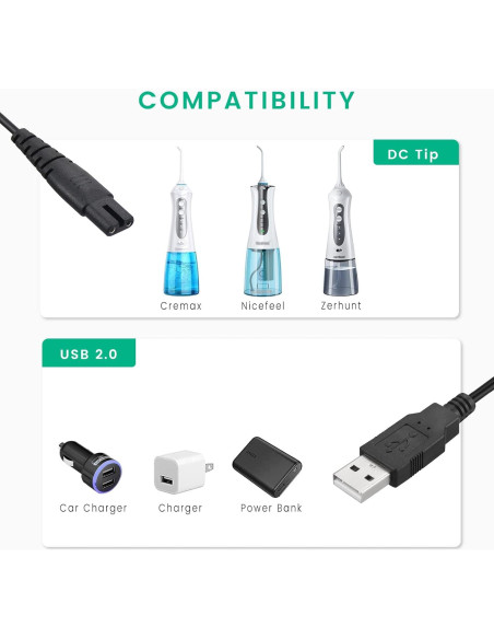 Cable de Cargador para Irrigador Dental Nicefeel y Más - 2 Piezas