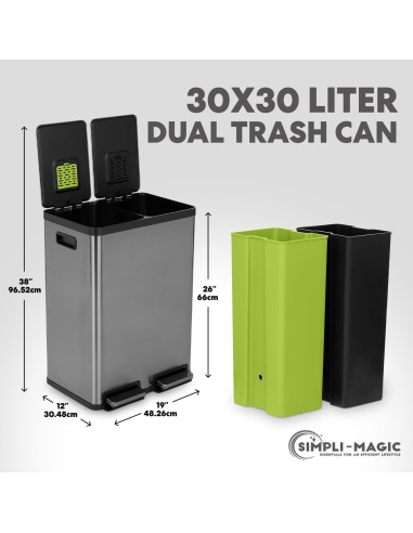 Cubo de Basura Doble Compartimento SIMPLI-MAGIC 60L Acero Inoxidable